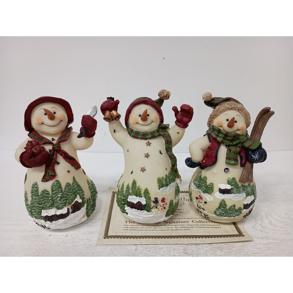 VTG 2002 Home Interiors Snow Men Figurines Set Of 3 Collectible Christmas Decor